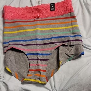 Colorful Striped Women's Panties with Pink Lace Trim